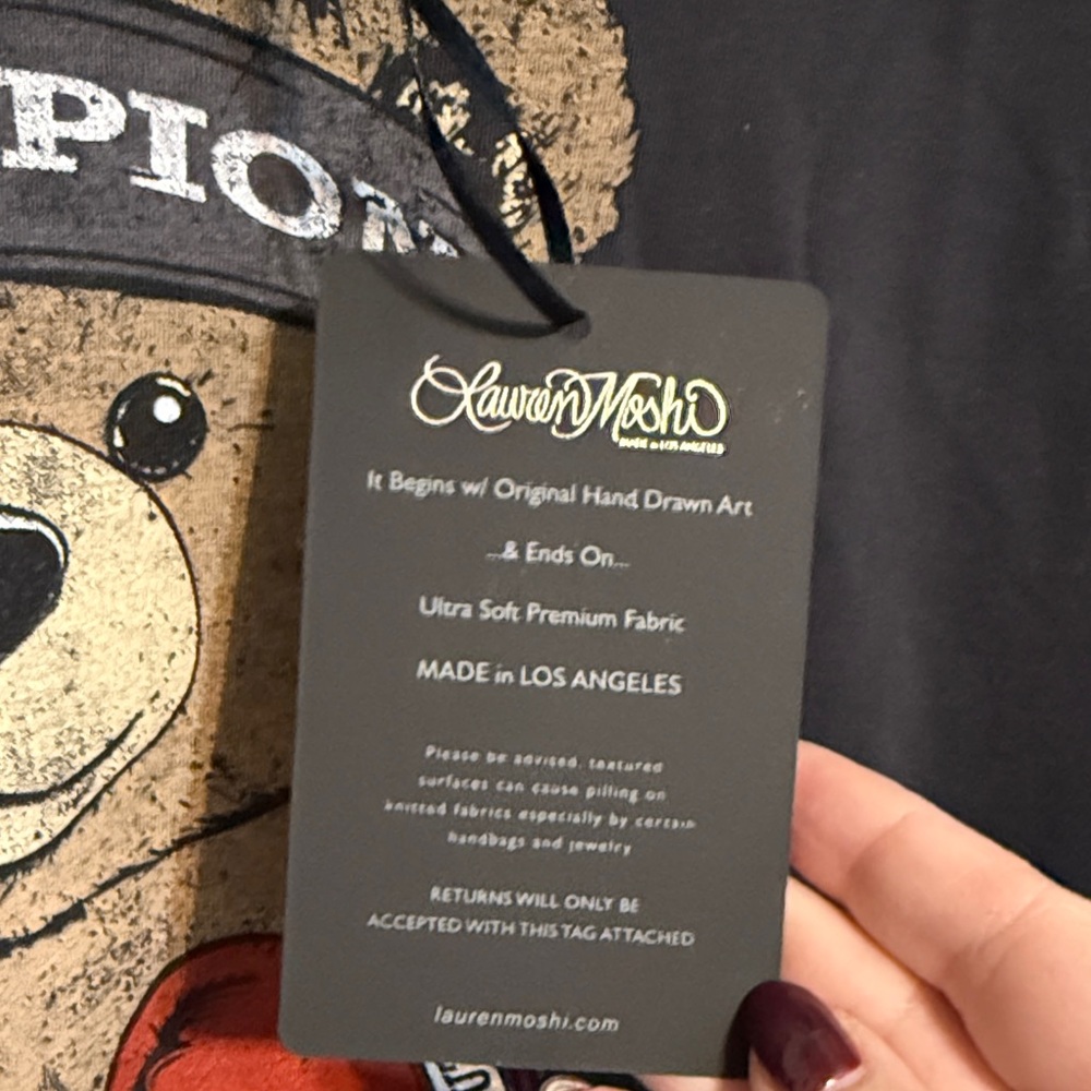 Lauren Moshi NWT Graphic Teddy Bear Champion Tee in Onyx - Picture 7 of 7